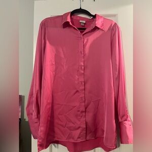 Oversized silk button down top